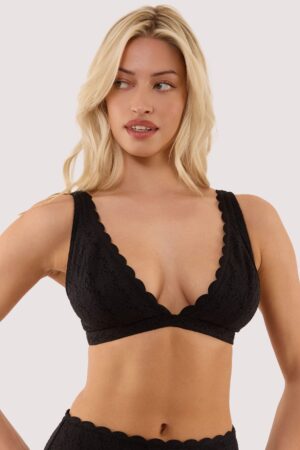 D+ Swimwear Nikki Black Broderie Scallop High Apex Bikini Top | UK 18E/F | Peek & Beau