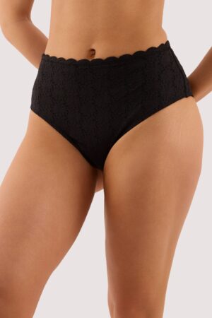 D+ Swimwear Nikki Black Broderie Scallop High Waist Bikini Brief | UK 6 | Peek & Beau