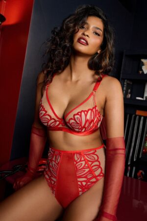 Lilith Red Graphic Embroidery Bra | UK 46FF | Playful Promises