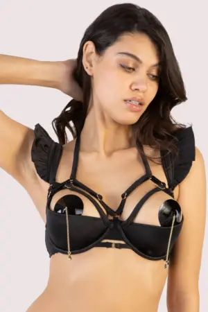 Noelle Black Satin Strappy Quarter Cup Bra | UK 30E | Playful Promises