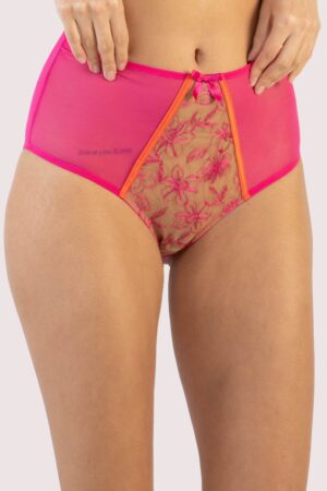 Olivia Pink Contrast Embroidery High Waist Brief | UK Us 8 | Playful Promises