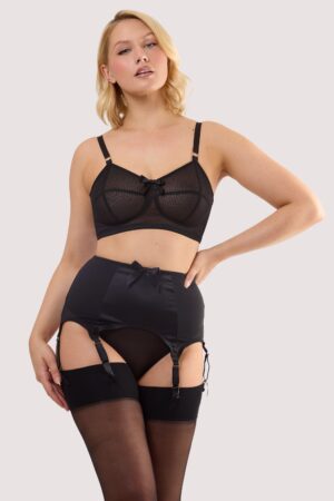 Black Satin 6 Strap Retro Everyday Suspender | UK 24 | Bettie Page Lingerie