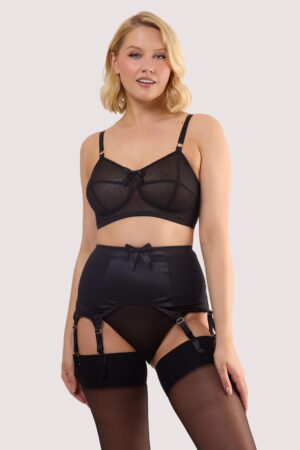 Black Satin 8 Strap Retro Everyday Suspender | UK 24 | Bettie Page Lingerie