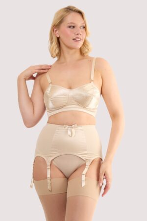 Champagne Satin 6 Strap Retro Everyday Suspender | UK 8 | Bettie Page Lingerie