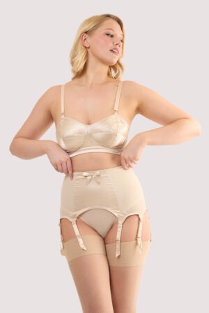 Champagne Satin 8 Strap Retro Everyday Suspender | UK 24 | Bettie Page Lingerie