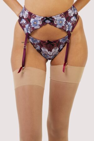 Joanna Burgundy Gold Embroidery Suspender Belt | UK 26 | Playful Promises