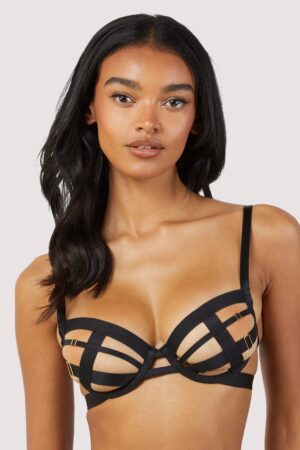 Chantal Black Open Elastic Balconette Bra | UK 8 | Wolf & Whistle After Dark