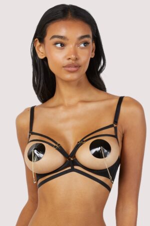 Sarah Black Open Cup Strappy Bra | UK 22 | Wolf & Whistle After Dark