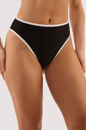 D+ Swimwear Ally Black & Ivory High Waist Bikini Brief | UK 14 | Wolf & Whistle