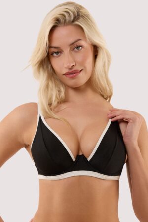 D+ Swimwear Ally Black & Ivory Underwired Bikini Top | UK 38FF | Wolf & Whistle