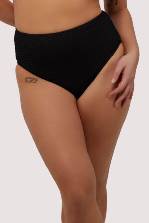 D+ Swimwear Black Textured High Waisted Bikini Bottom | UK 8 | Wolf & Whistle