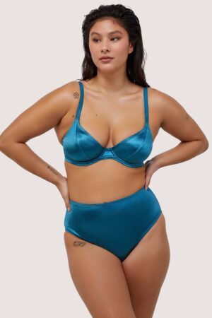 D+ Swimwear Blue Shine Wired Plunge Bikini Top Fuller Bust Exclusive | UK 38E | Wolf & Whistle
