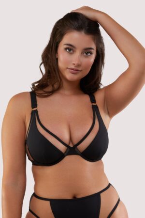 D+ Swimwear Eloise Black And Nude Mesh Wired Triangle Bikini Top | UK 32E | Wolf & Whistle