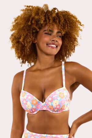 D+ Swimwear Floral Plunge Bikini Top Fuller Bust Exclusive | UK 38F | Wolf & Whistle