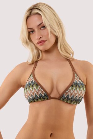 D+ Swimwear Jara Khaki Knitted Chevron Fuller Bust Bikini Top | UK 16E/F | Wolf & Whistle