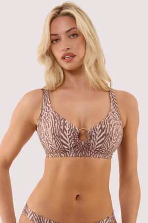 D+ Swimwear Raquel Tiger Print Crop Bikini Top With Tortoise Shell Ring | UK 18D/DD | Wolf & Whistle