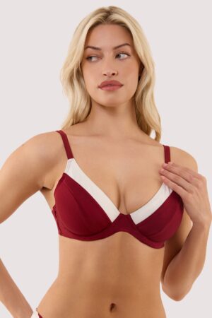D+ Swimwear Stasia Wine And Ivory Fuller Bust Underwired Bikini Top | UK 38G | Wolf & Whistle