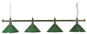 Pool Table Light - Brass Bar with 4 Green Shades
