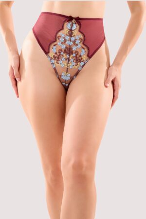 Thea Wine Baroque Embroidery High Waist Thong | UK 26 | Playful Promises